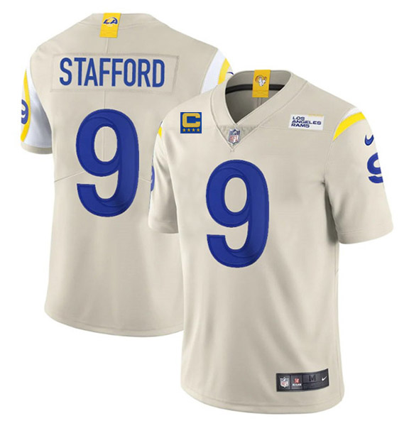Men's Los Angeles Rams #9 Matthew Stafford 2022 Bone With 4-star C Patch Vapor Untouchable Limited Stitched Jersey